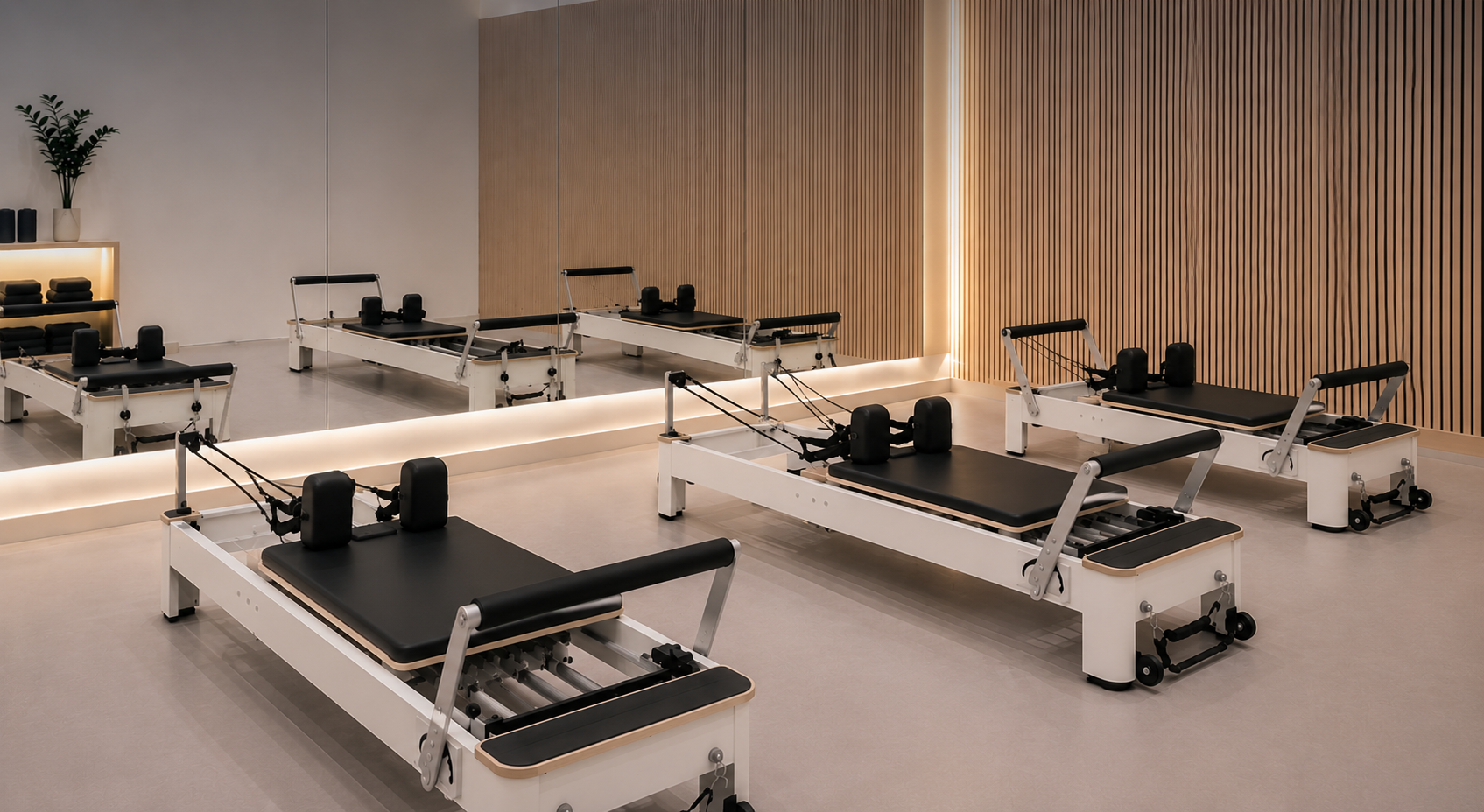 Reformer Pilates Studio in warmem Licht