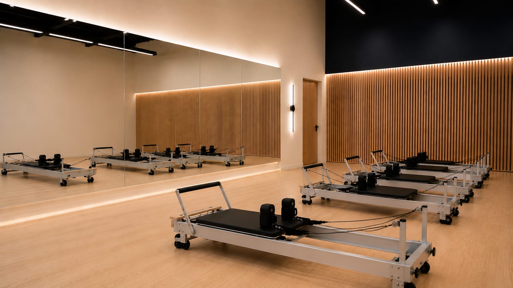 Reformer Pilates Studio in warmem Licht